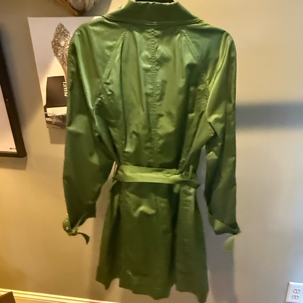 Saks Fifth Avenue Trench Coat Jacket Womens Size 14/XL Metallic Green $400 - Picture 6 of 15
